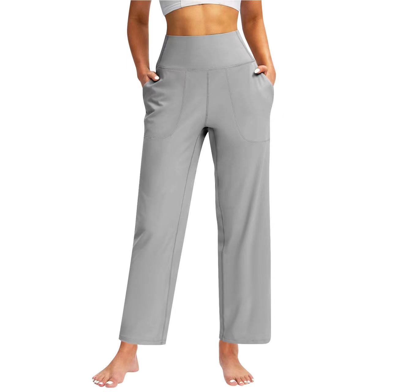 Women's High Waist Pure Color Draping Effect Straight Casual Trousers - Image 7