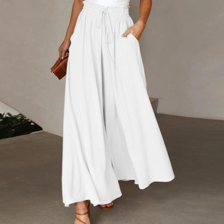 Women's Fashion Wide Leg Elastic Waistband Wide Leg High Waist Long Dress Pants - Image 10
