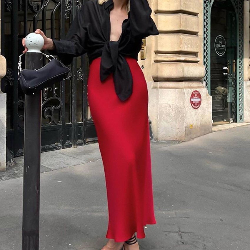 New Year Red Satin Satin Fishtail Skirt - Image 2