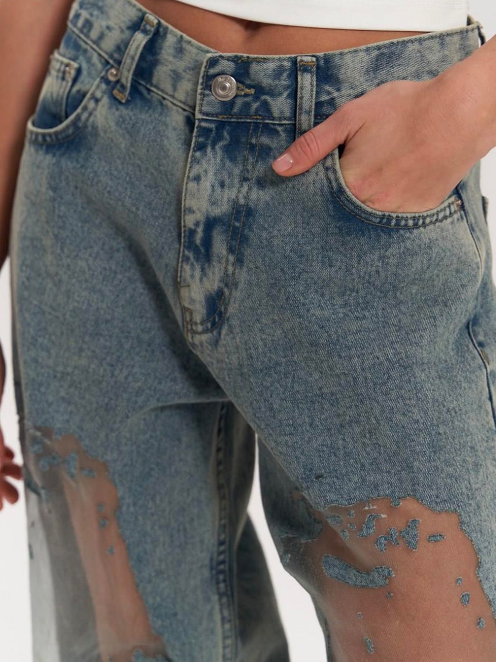 Vintage Straight-leg Hollow Textured Jeans - Image 4