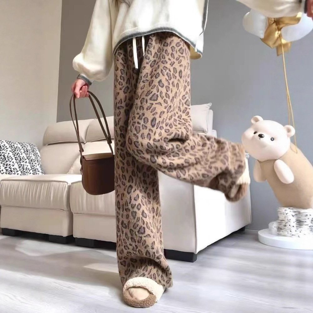 Heavy Weight Leopard Print Wide-leg Pants Spring And Autumn Women's Clothing - Image 4