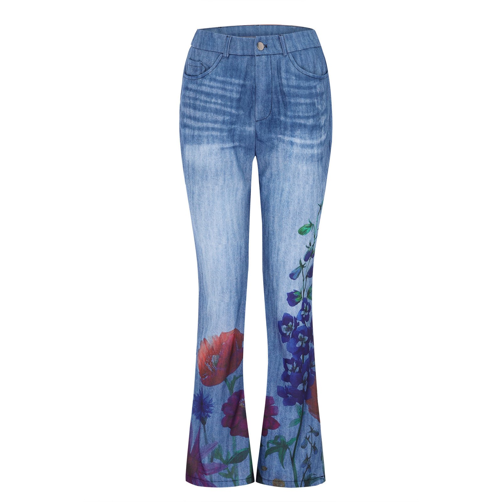 Imitation Jeans Plus Size Women's Casual Pants Floral Thin Trousers - Image 6
