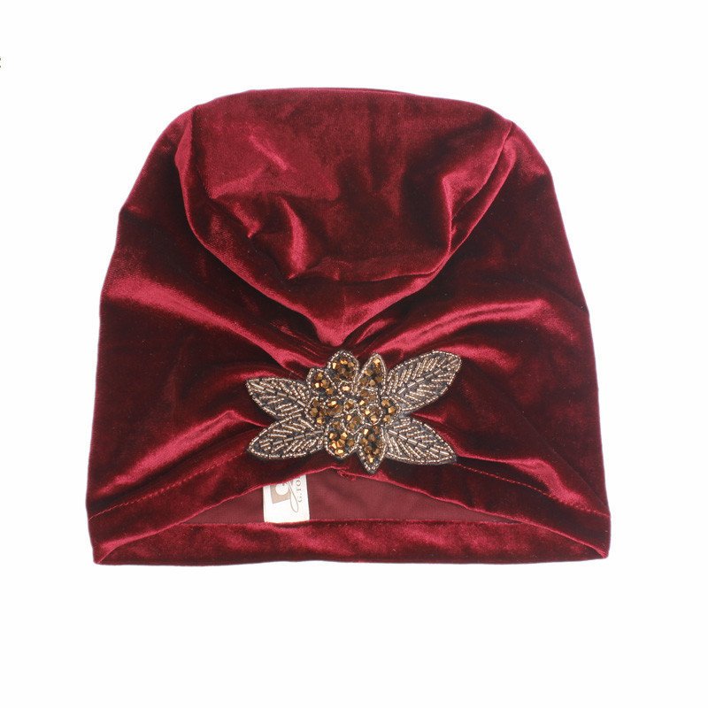 Beaded Flower Accessories Turban Hat Velvet Pleated Hood - Image 7
