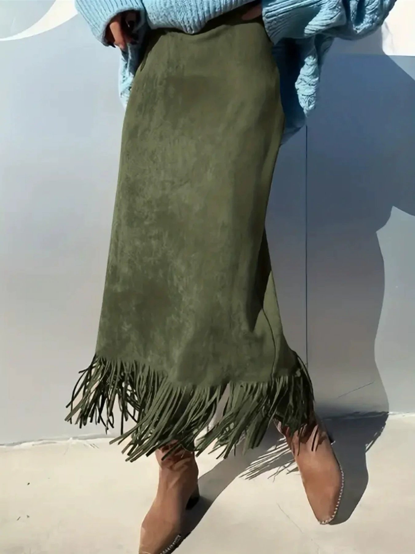 Women's Fashionable Elegant Long Suede Skirt Comfortable Slim Fit - Image 9