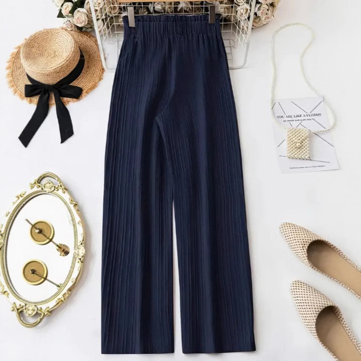 Women's Wide Leg Solid Color Casual Polyester Pant Belt Bow Detail - Image 3