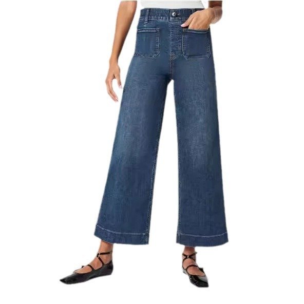 Cropped Style Wide Leg Women's Clothing Oversized Jeans, Shade Blue - Image 5