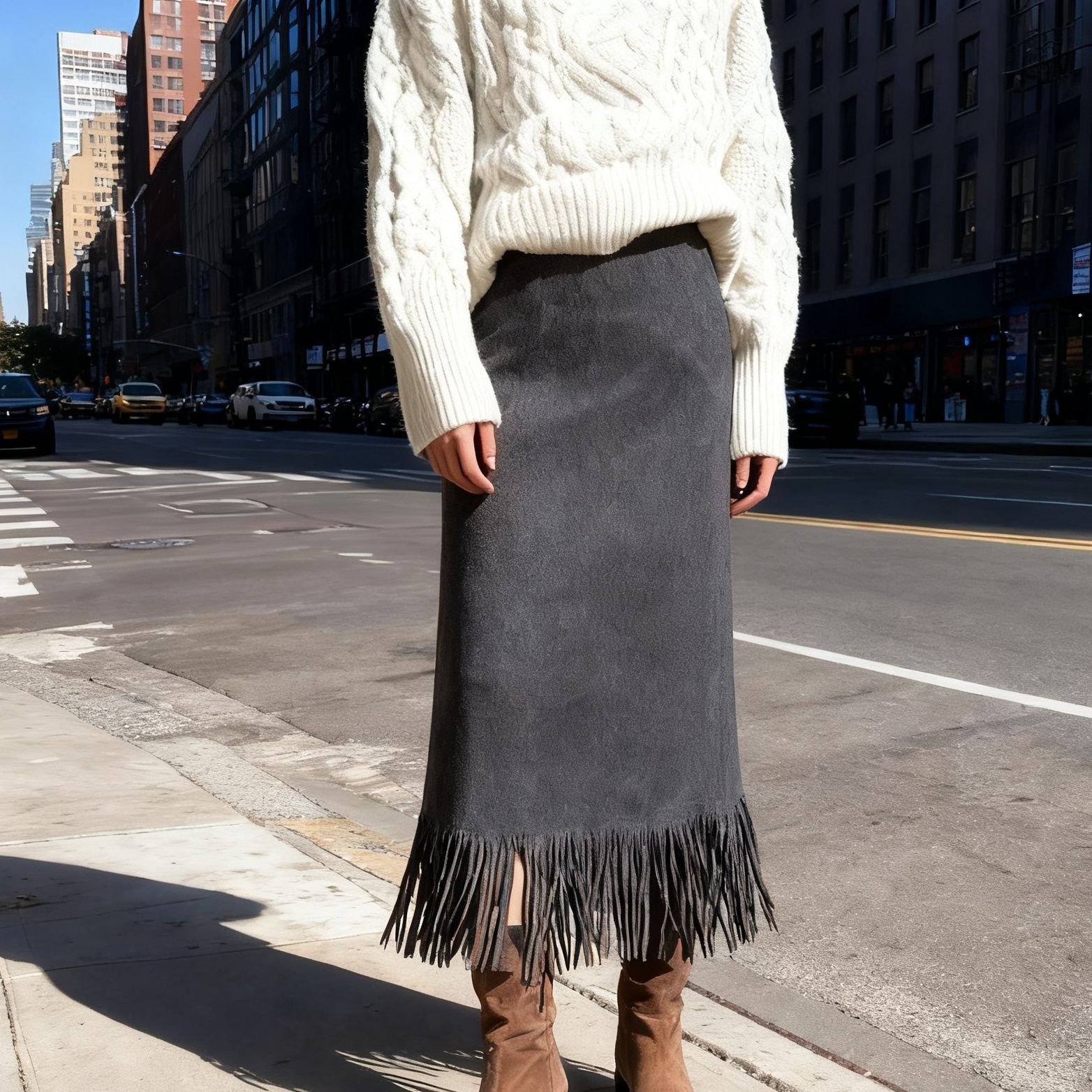 Women's Fashionable Elegant Long Suede Skirt Comfortable Slim Fit - Image 5