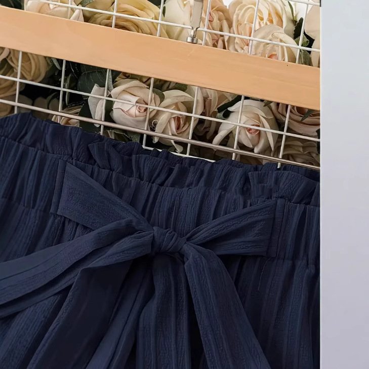 Women's Wide Leg Solid Color Casual Polyester Pant Belt Bow Detail - Image 6