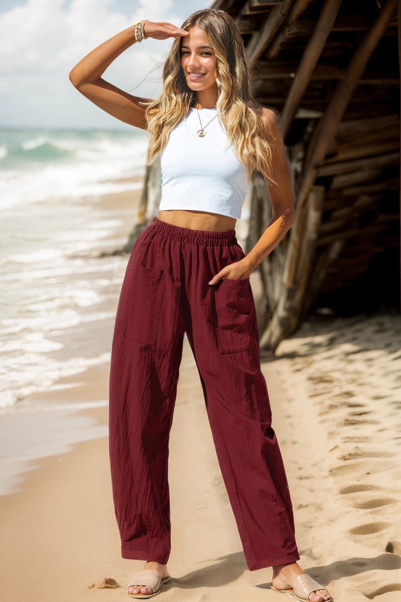 Women's Cotton And Linen Casual Pants Vacation Style - Image 8
