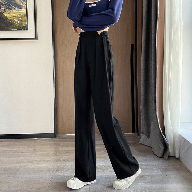 New Chinese Style Buckle High Waist Casual National Style Special-interest Design Elastic Waist Wide Leg Pants - Image 2