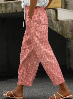 Women's Casual Striped Trousers With Decorative Buttons - Image 6
