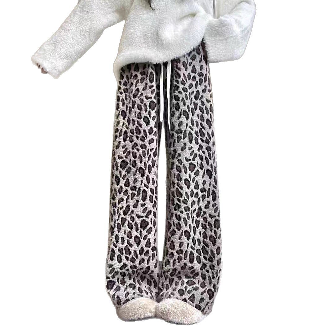 Heavy Weight Leopard Print Wide-leg Pants Spring And Autumn Women's Clothing - Image 5
