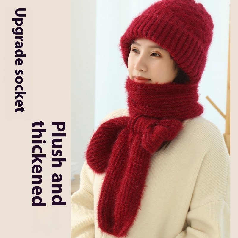 Popular Brushed And Padded Hats Scarf Double Layer Warm Wool Knitted - Image 4