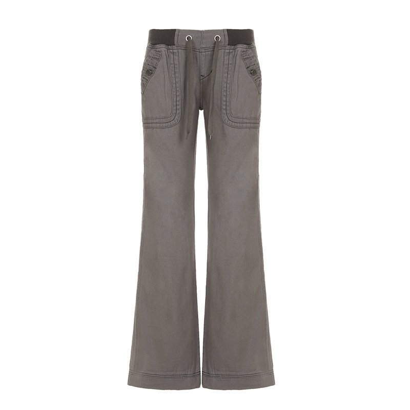 Pocket Contrast Color Thread Waist Head Made Old Low Waist Straight Jeans - Image 6