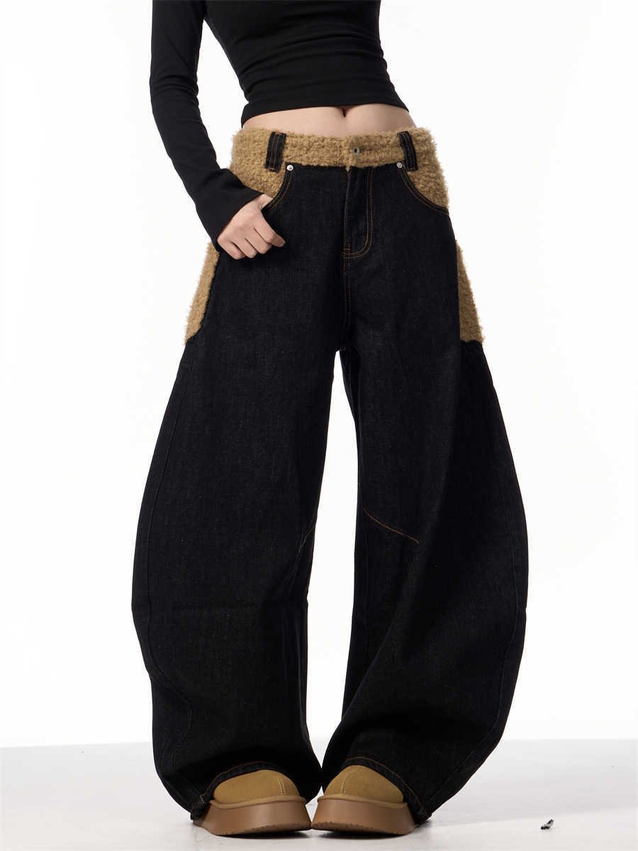 Retro Minority Design Inside-out Wear Stitching Jeans For Women - Image 2