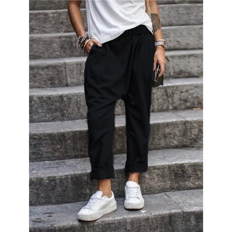 Women's Casual Pants With Pockets Elastic High Waist Harem Trousers Fashion Streetwear Clothing - Image 10