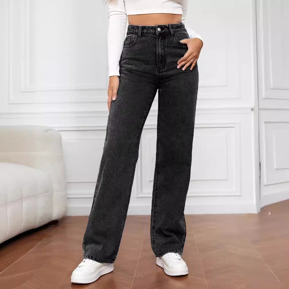 Washed Fashion Straight Jeans Women's Mid Waist - Image 4