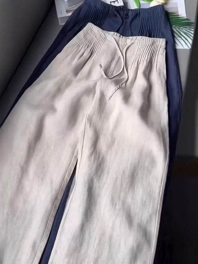 Versatile Drawstring-button Straight-leg Pants - Image 2