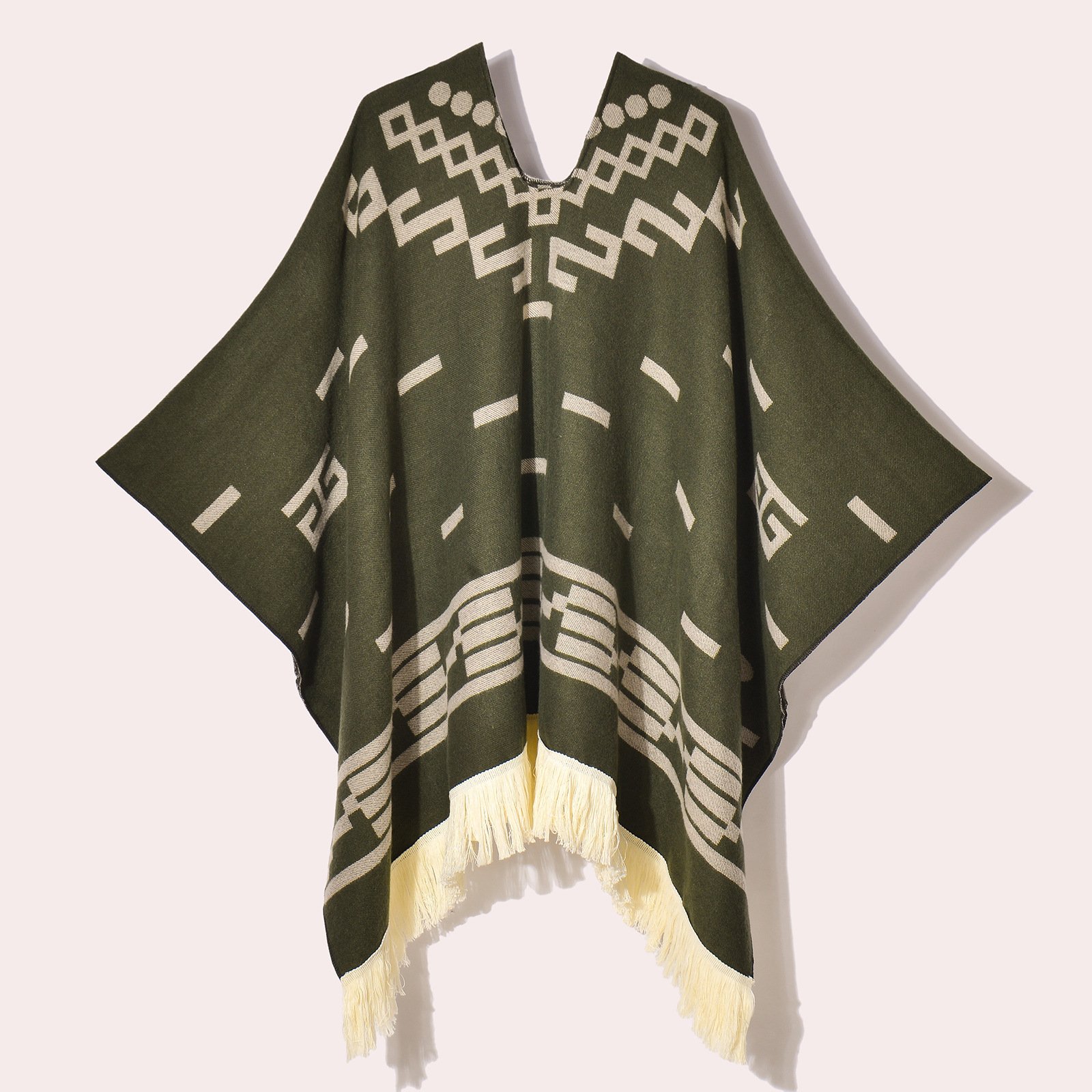 Western Denim Style Men's And Women's Shawl Tassel Pullover Keep Warm Outdoor Large Cloak - Image 4