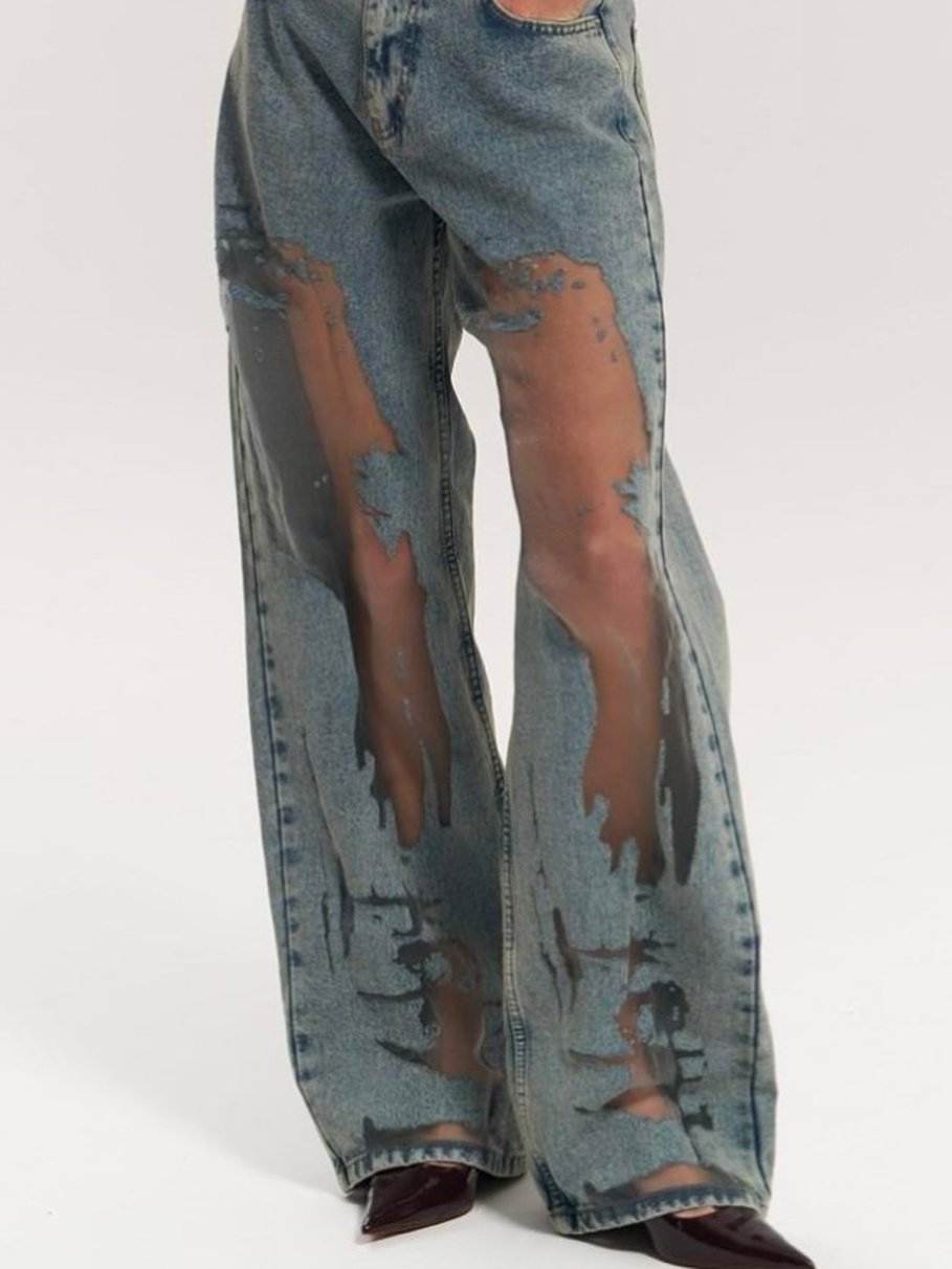 Vintage Straight-leg Hollow Textured Jeans - Image 2